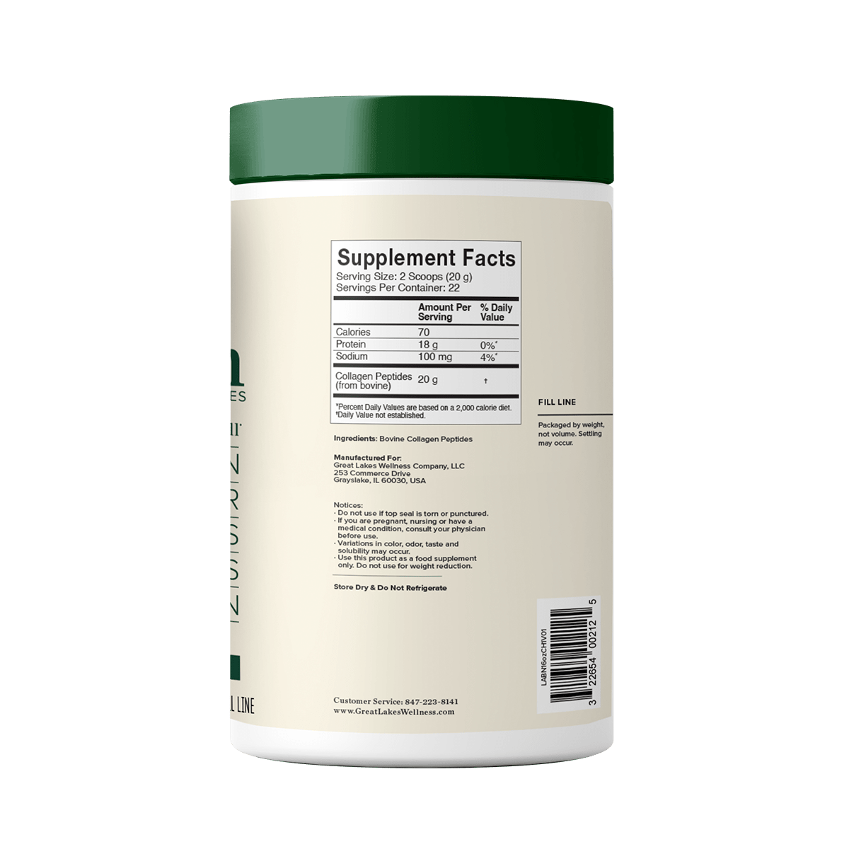 Great Lakes Wellness Collagen Peptides Powder for Skin, Hair, Nails, Joints & Digestion - Unflavored - 22 Servings (Pack of 1)