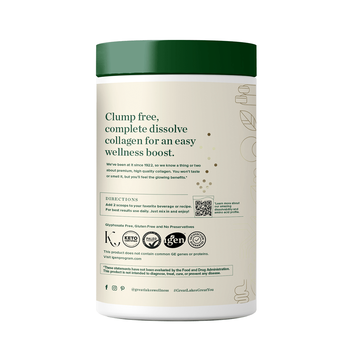 Great Lakes Wellness Collagen Peptides Powder for Skin, Hair, Nails, Joints & Digestion - Unflavored - 22 Servings (Pack of 1)